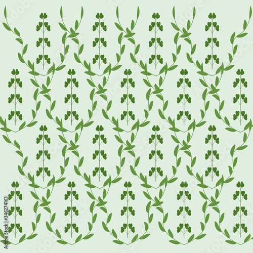 Pattern of plant branches. Green leaves on a mint-colored background.