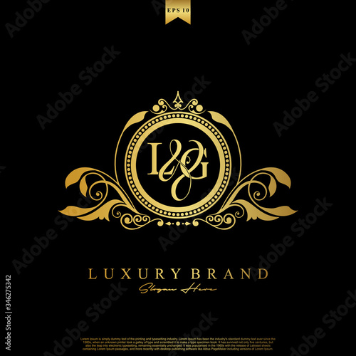 Logo Initial letter LG luxury vector mark, gold color elegant classical symmetric curves decor.