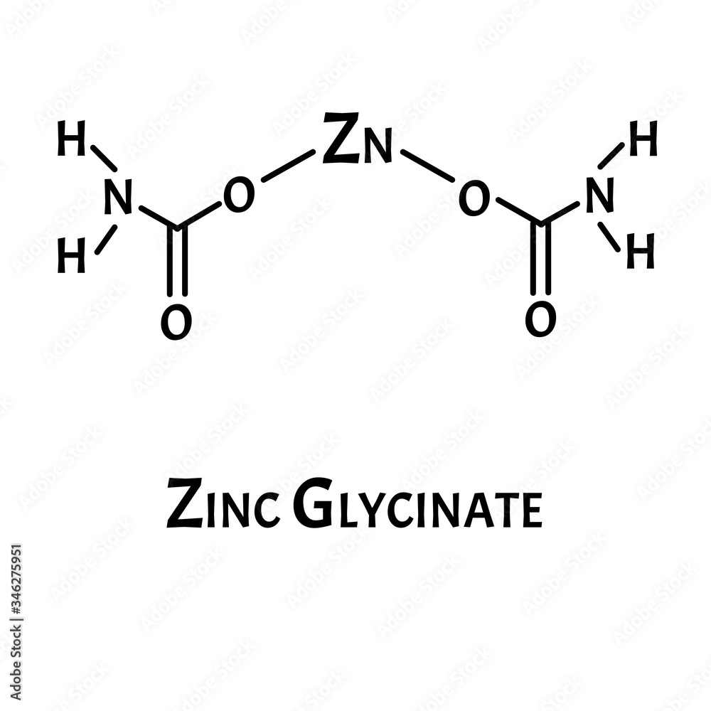 Zinc glycinate is a molecular chemical formula. Zinc infographics. Vector illustration on isolated background. Zinc glycinate is a molecular chemical formula. Zinc infographics. Vector illustration on isolated background.
