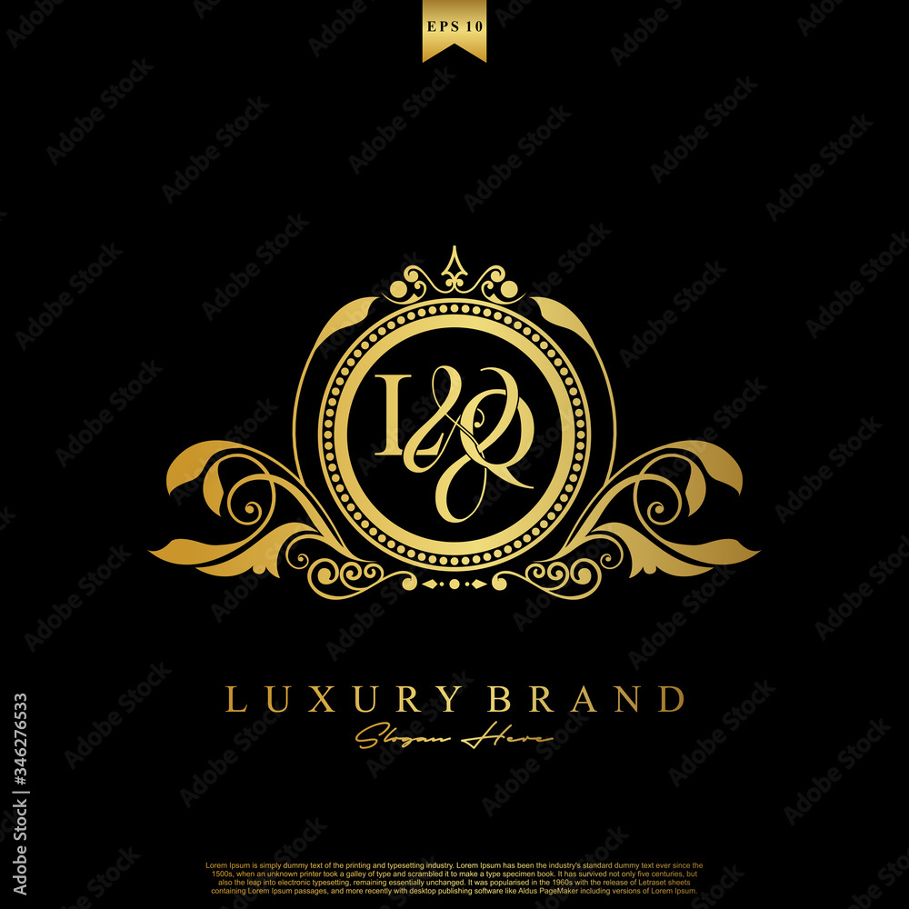 Logo Initial letter LQ luxury vector mark, gold color elegant classical symmetric curves decor. Logo Initial letter LQ luxury vector mark, gold color elegant classical symmetric curves decor.
