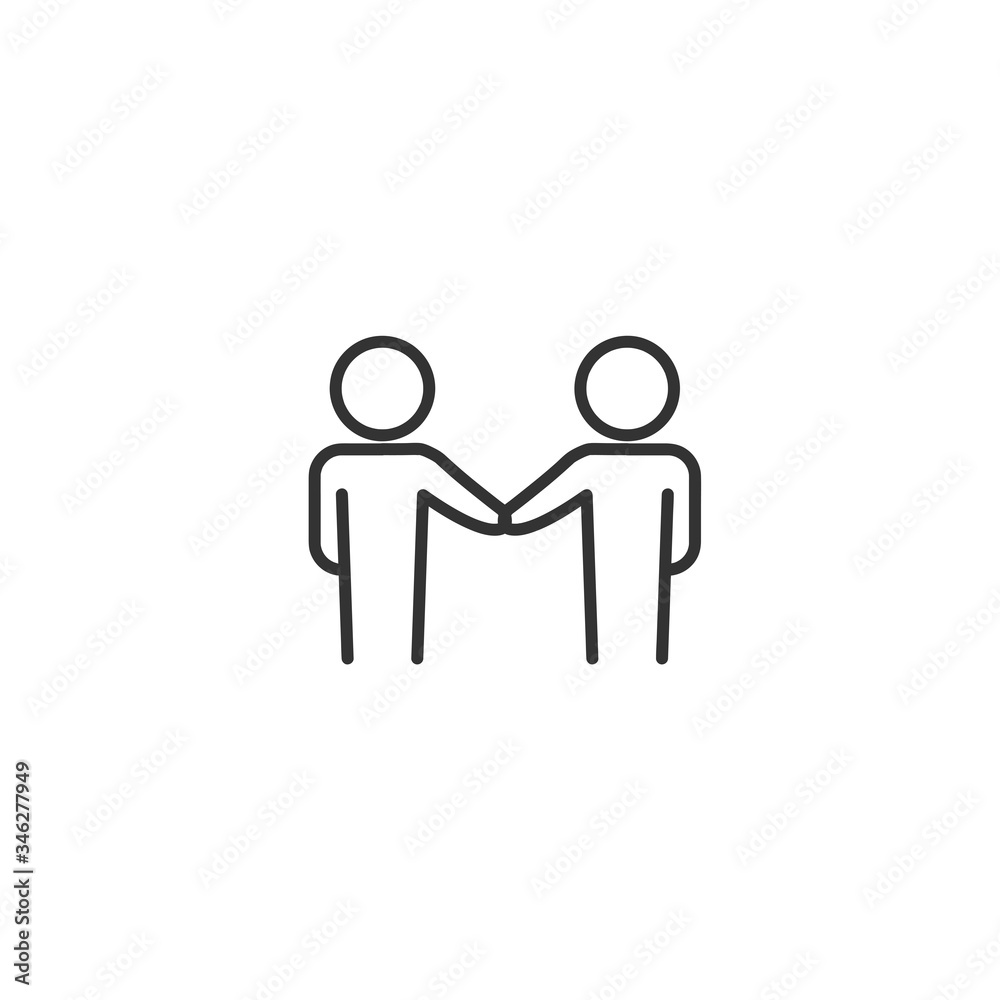 Partnership - meeting line icon with editable stroke. Deal, business concept.  Simple black outline symbol in flat style design. Isolated on white background. Vector illustration.