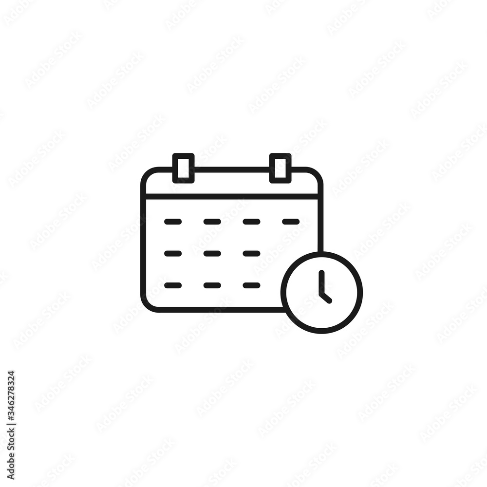 Calendar - date and time - line icon with editable stroke. Simple black outline symbol in flat style design. Isolated on white background. Vector illustration. Calendar - date and time - line icon with editable stroke. Simple black outline symbol in flat style design. Isolated on white background. Vector illustration.