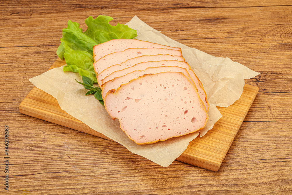 Boiled pork sausage over board Boiled pork sausage over board