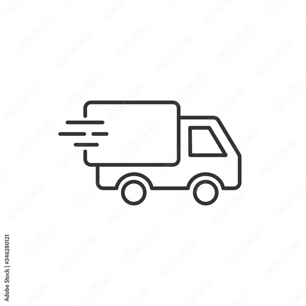 Delivery truck line icon. Editable stoke. Isolated on white background. Vector illustration. 