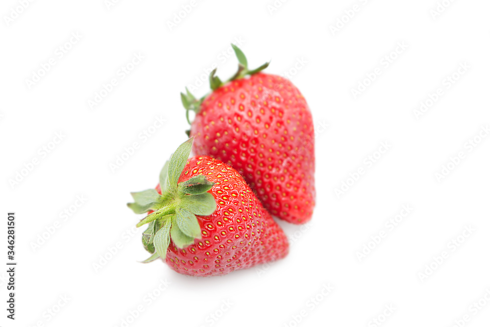 Ripe fresh organic strawberries isolated on white background.