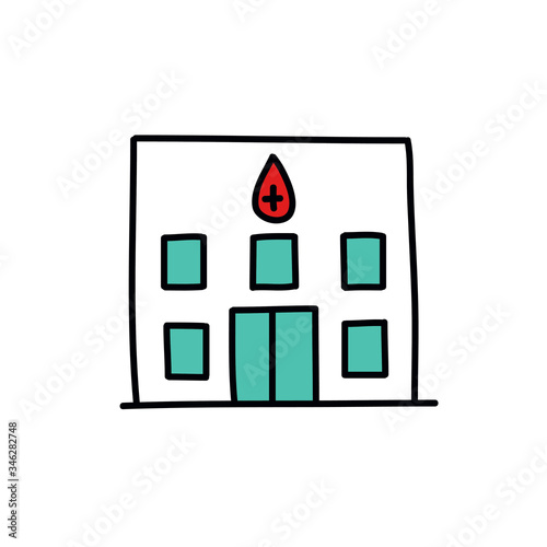 blood transfusion station doodle icon, vector illustration