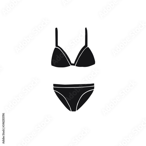Vector hand drawn doodle sketch black female swim suit bikini isolated on white background