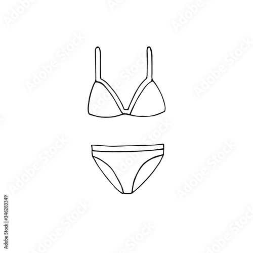 Vector hand drawn doodle sketch female swim suit bikini isolated on white background