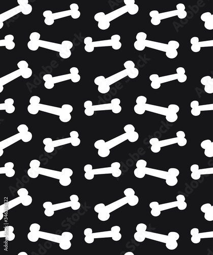 Vector seamless pattern of white hand drawn doodle sketch cartoon bone isolated on black background © Sweta
