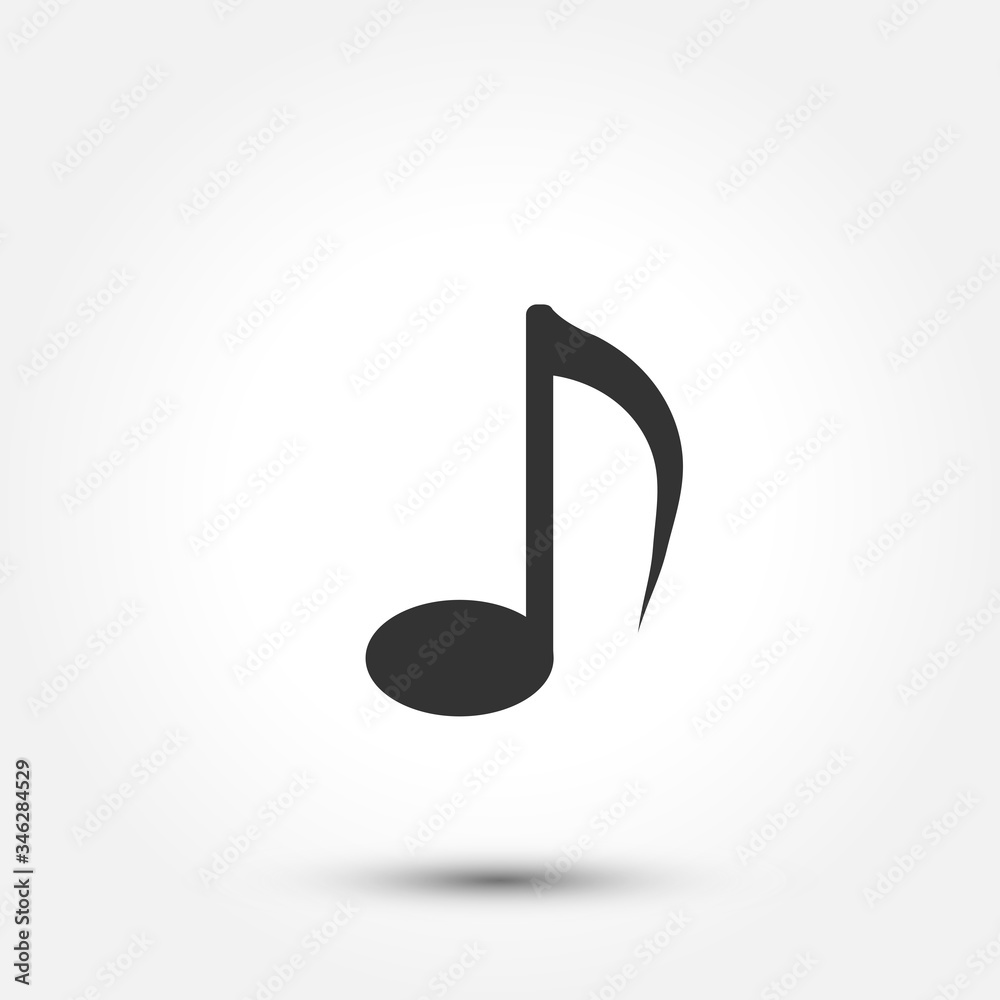 Music note icon. Simple flat symbol. Black icon with shadow on white background. Vector illustration. Music note icon. Simple flat symbol. Black icon with shadow on white background. Vector illustration.
