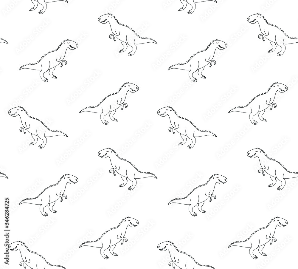Vector seamless pattern of hand drawn doodle sketch tyrannosaur rex dinosaur isolated on white background