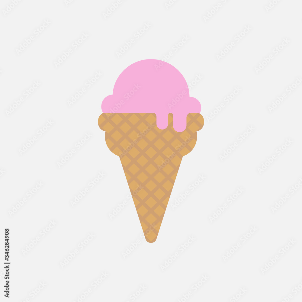 Pink ice cream cone. Flat design. Melting ice cream. Isolated on white background. Vector illustration. Pink ice cream cone. Flat design. Melting ice cream. Isolated on white background. Vector illustration.