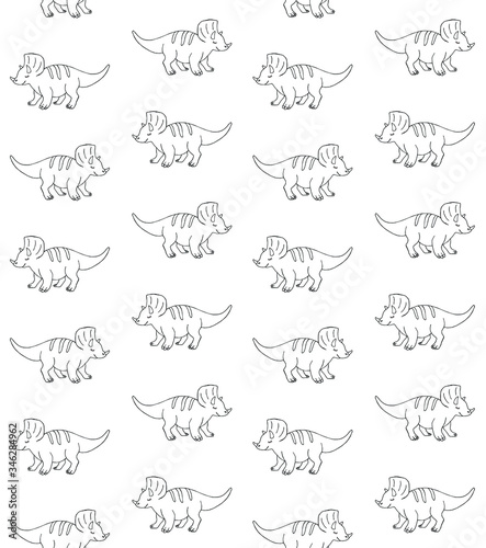 Vector seamless pattern of hand drawn doodle sketch triceratops dinosaur isolated on white background