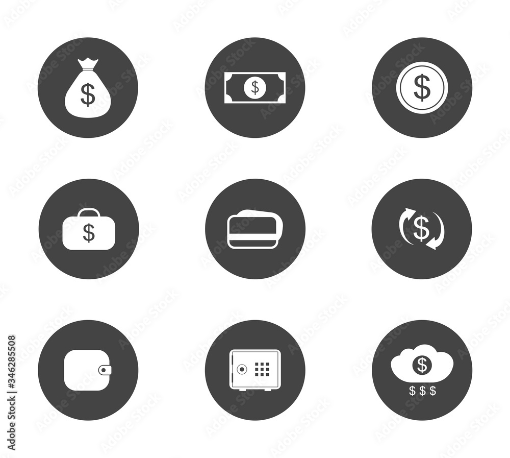 Finance icon set. Simple icon set related to Money. Black and white Finance icon set. Simple icon set related to Money. Black and white