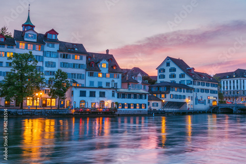 Panorama of Zurich at sunset