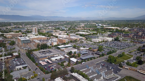Aeraial view over Brigham Young University campus in Provo, Utah.