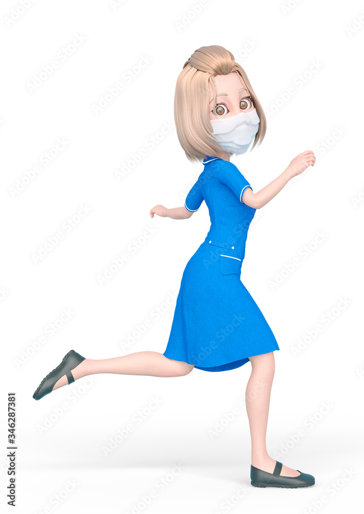 blond nurse cartoon wearing mask is running late blond nurse cartoon wearing mask is running late