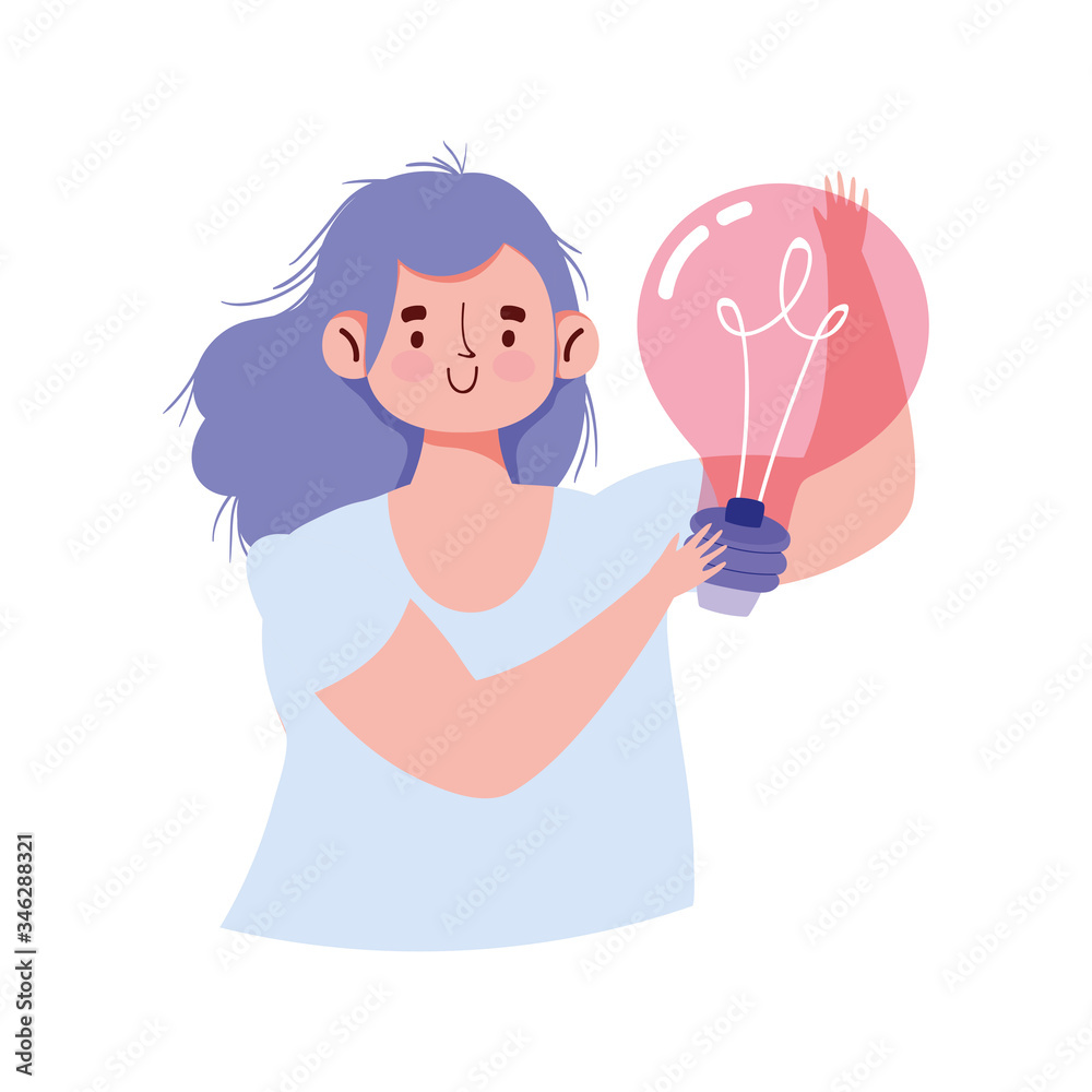 young woman with light bulb idea creativity isolated icon design young woman with light bulb idea creativity isolated icon design