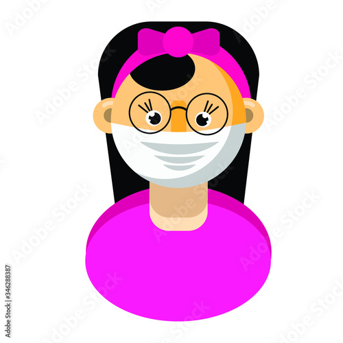 Girl wearing face mask because of air pollution or virus epidemic in the city