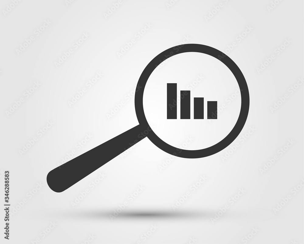 Magnifying Glass Icon - Research, find icon vector. Lens, look magnifier, loupe sign. Search symbol illustration. Data analysis. Statistic. Magnifying Glass Icon - Research, find icon vector. Lens, look magnifier, loupe sign. Search symbol illustration. Data analysis. Statistic.