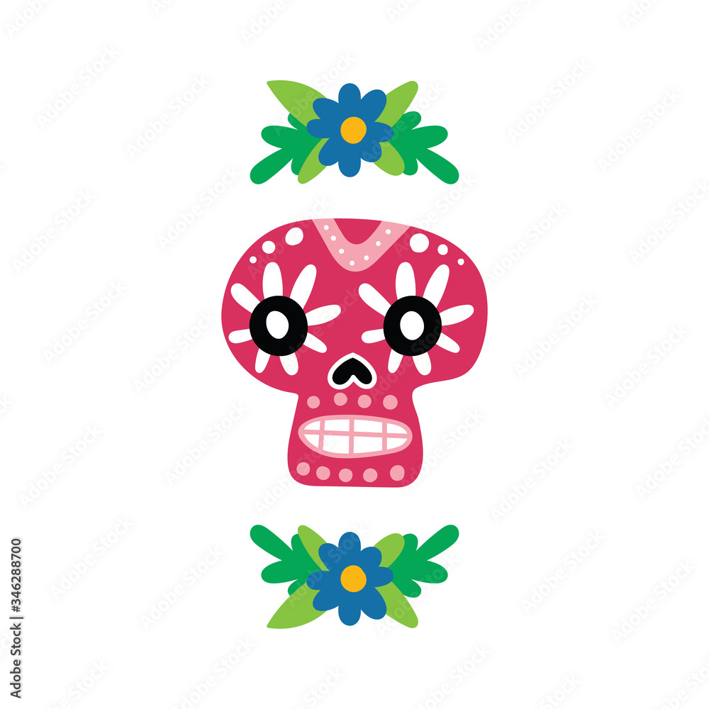 Mexican Skull. Symbol Mexico. Perfectly for print, your design, web, logo. Cartoon Vector