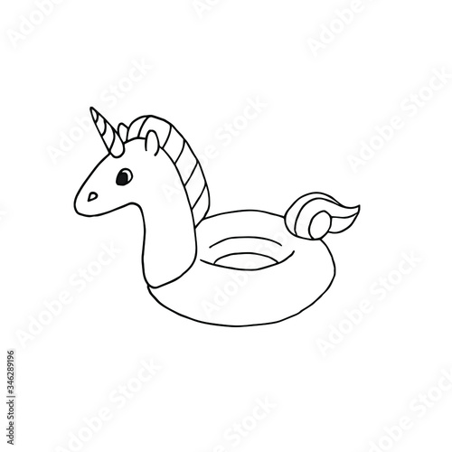 Vector hand drawn doodle sketch swimming unicorn float isolated on white background
