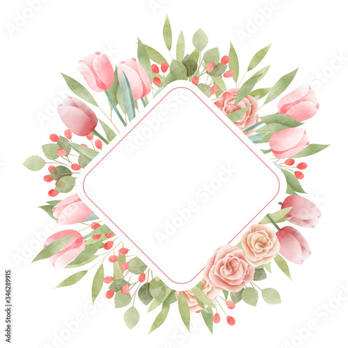 Watercolor floral frame. Multipurpose background. 