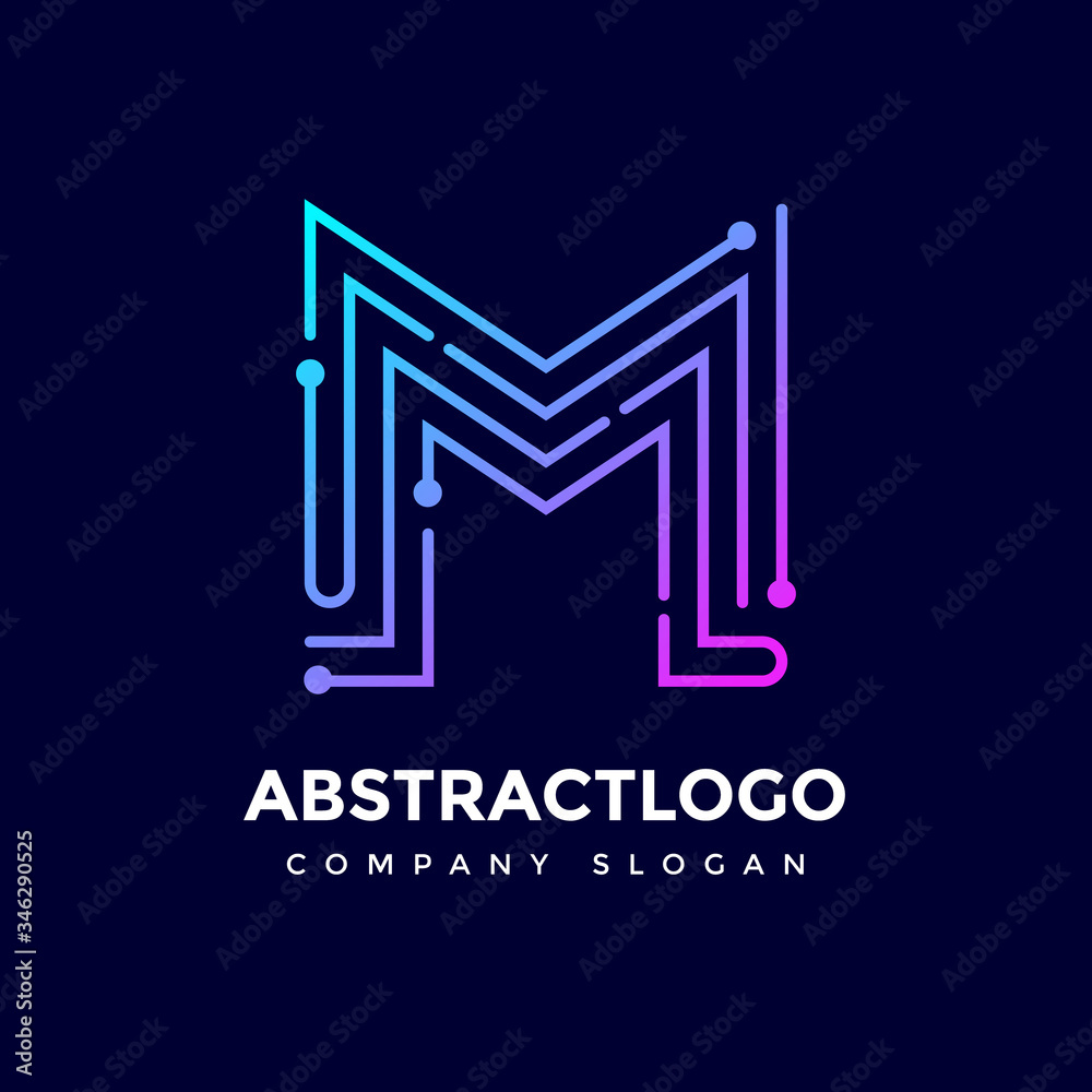  Dots M circles Letter Technology logo vector