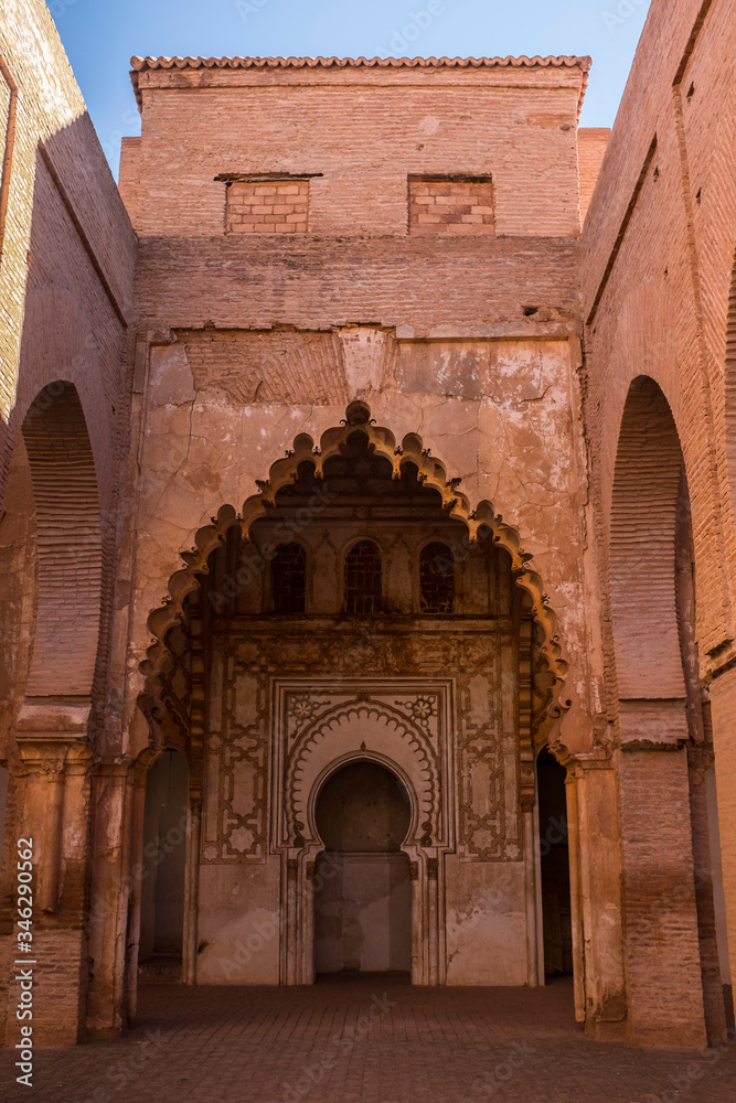 Wall of Public Old Almohad Tin Mal Mosque in Morocco with Mihrab