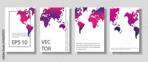A set of four illustrations. Color map of the world. countries and continents. Design for decoration.
Stock vector.
