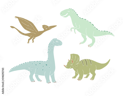 Vector set bundle of hand drawn doodle sketch different color dinosaur isolated on white background