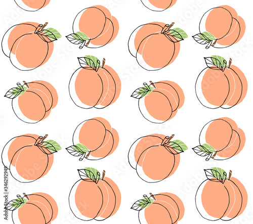 Vector seamless pattern of hand drawn doodle sketch peach isolated on white background