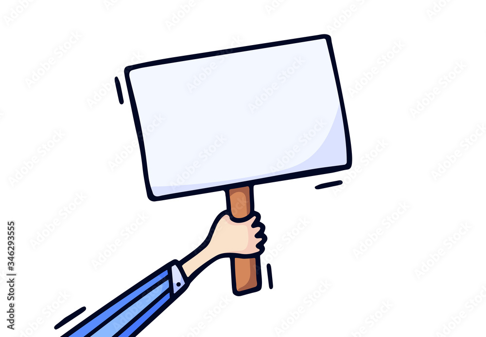 Hand holding blank plate vector illustration. Hand draw doodle style Concept of election, voting, protest banner Hand holding blank plate vector illustration. Hand draw doodle style Concept of election, voting, protest banner