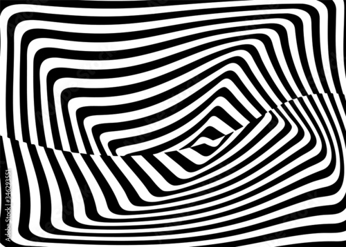 Universal striped black and white background from curved lines. Abstract vector pattern