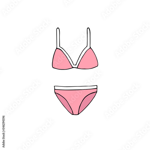 Vector hand drawn doodle sketch pink female swim suit bikini isolated on white background