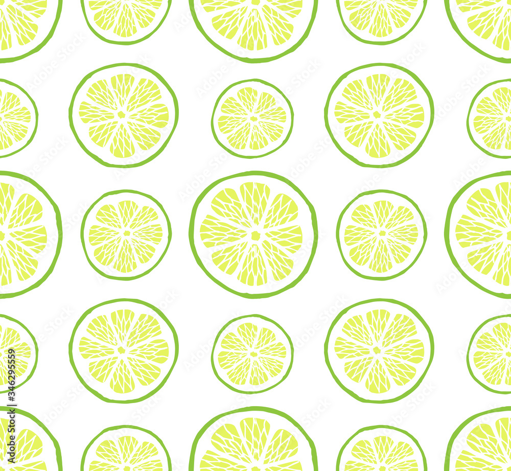 Vector seamless pattern of hand drawn doodle sketch lime slices isolated on white background
