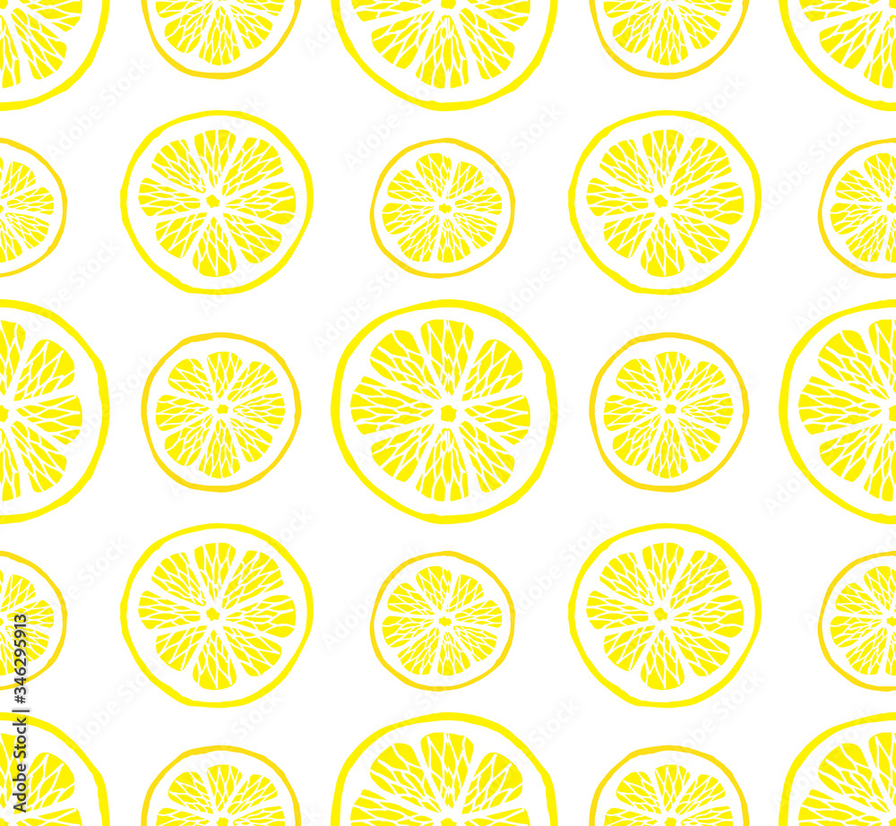 Vector seamless pattern of hand drawn doodle sketch lemon slices isolated on white background