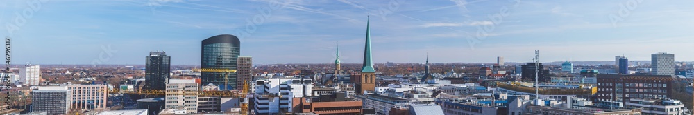 Wide skyline panorama of Dortmund, Germany