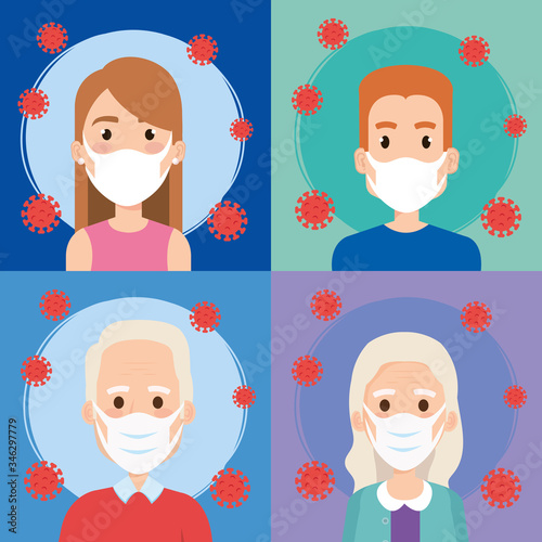 people using face mask for covid19 vector illustration design