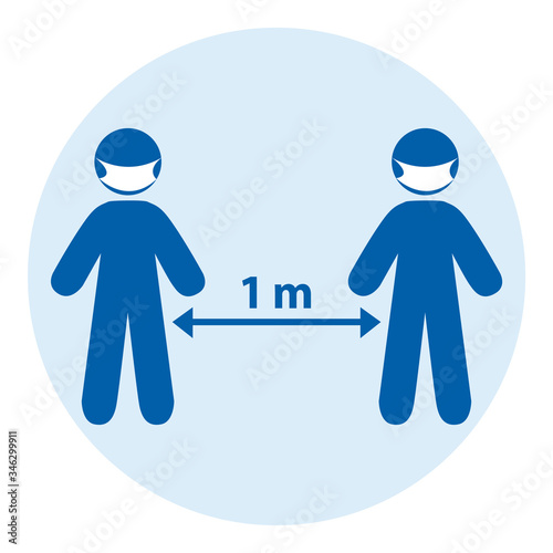 Social distancing between two persons with protection mask against 2019-ncov coronavirus pandemic. Vector illustration.
