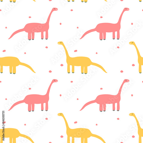 Seamless pattern with dinosaurs. Cartoon characters. Print for children books.