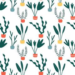 Keuken achterwand Planten in pot patronen Abstracte bloempotten cartoonpatroon  © Anastasiia Komarova
