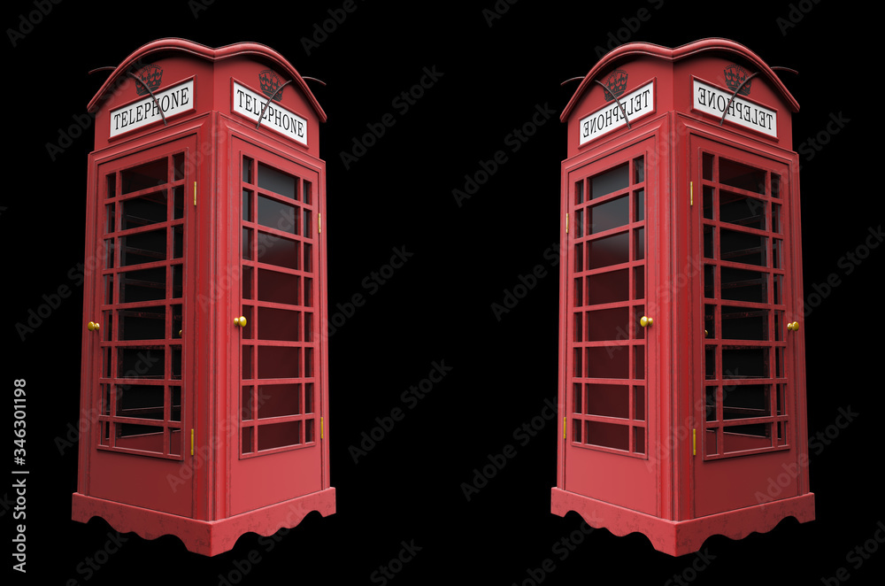 red english telephone box 3D render red english telephone box 3D render