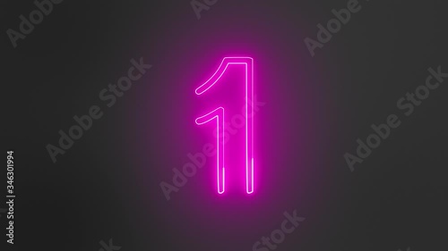 Pink Neon Sign Numbers Counting Up From 1 to 5