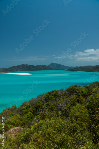 Whitehaven beach aerial view, Whitsundays. Turquoise ocean, white sand. Dramatic DRONE view from above. Travel, holiday, vacation, paradise. Shot in Hill Inlet, Queenstown, Australia.