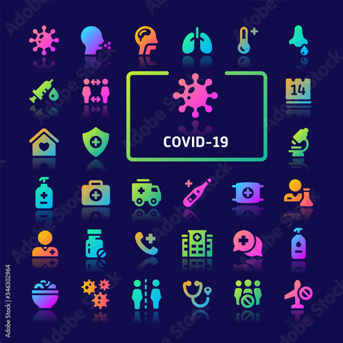 Coronavirus Covid-19 Gradient Vector Icon Set. photo