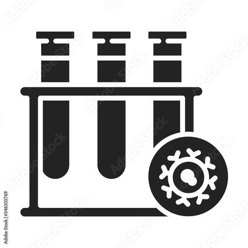 Blood in test tube blackline black glyph icon. Oncology medical research. Laboratory diagnostics. Isolated vector element. 