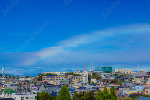 Fototapeta Naklejka Na Ścianę i Meble -  虹と横浜大口の街並み