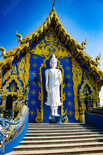 A beautiful view of Wat Rong Suea Ten, the Blue Temple at Chiang Rai, Thailand.