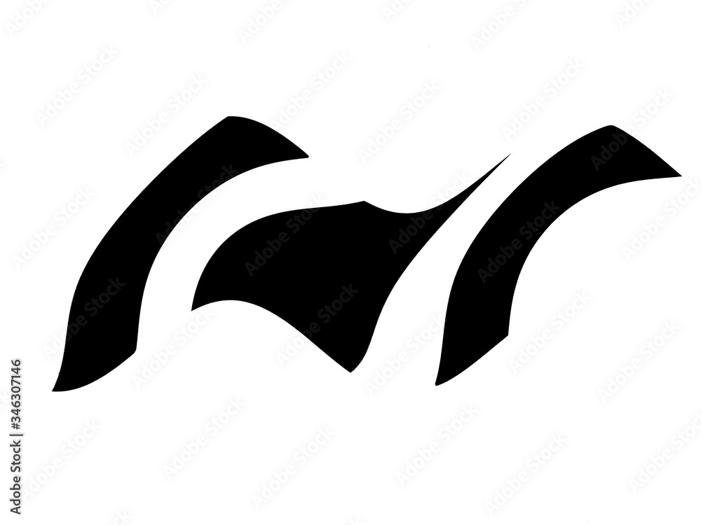 Naklejka premium Pieces of black curved ribbon isolated on a white background. Abstract black white curved banner for your design.